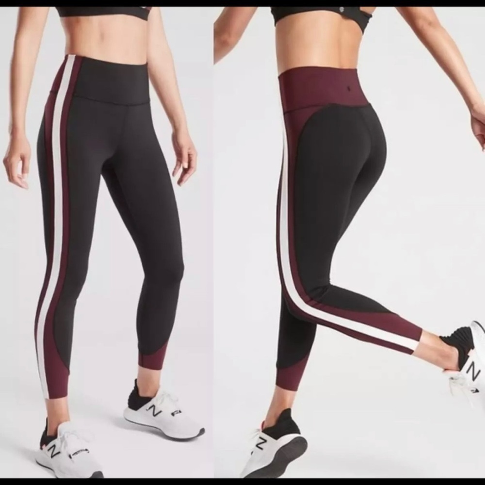 𝅺athleta Crunch Colorblock 7/8 Tight in SuperSonic Size XXS Black Burgundy